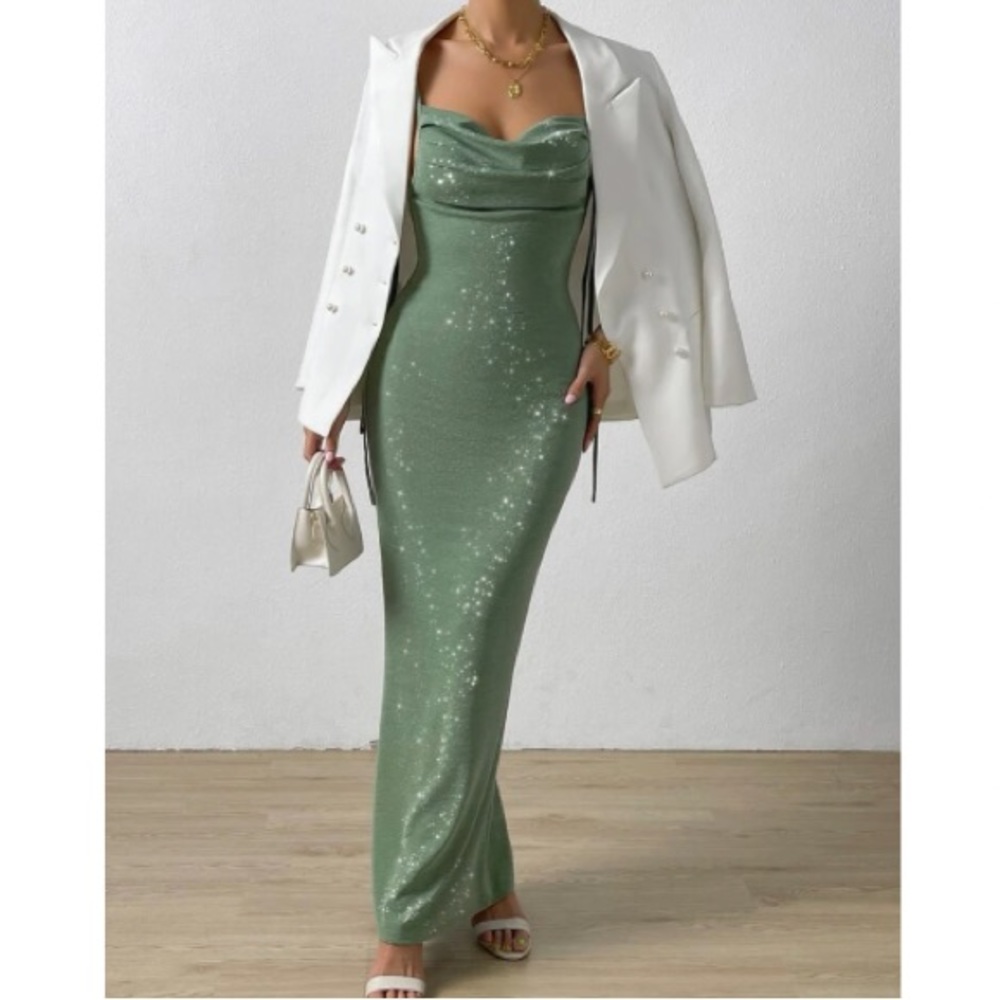 Luxe knot shoulder backless bodycon formal party evening dress - Picture 6 of 7